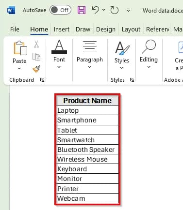 Linking an Excel List into Word Using Paste Special