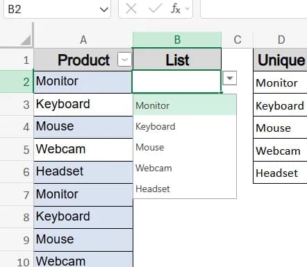 Use UNIQUE Function for a Dynamic List Without Duplicates (Excel 365/2021)