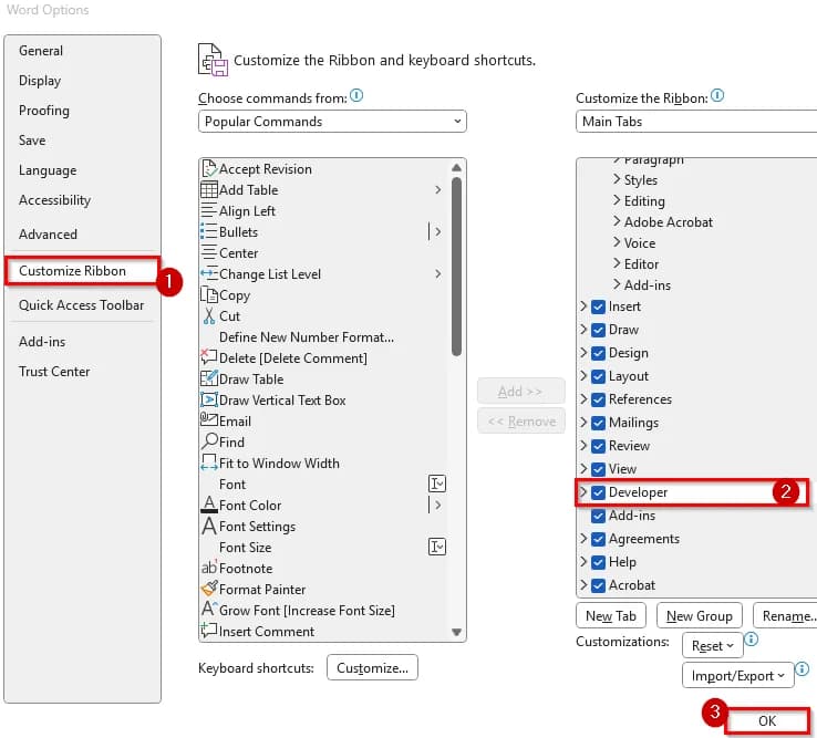Using the Developer Tab to Create a Manual Drop-Down List in Word