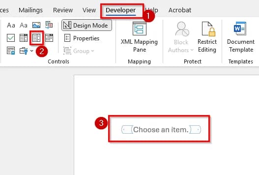 Using the Developer Tab to Create a Manual Drop-Down List in Word