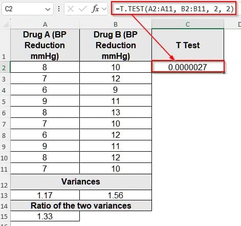 Use the T.TEST Function to Perform a Two-Sample T-Test in Excel