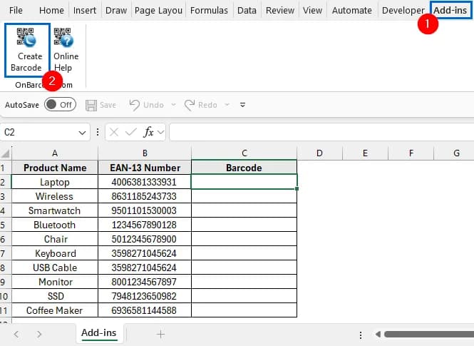 Use External Add-ins to Generate EAN-13 Barcode