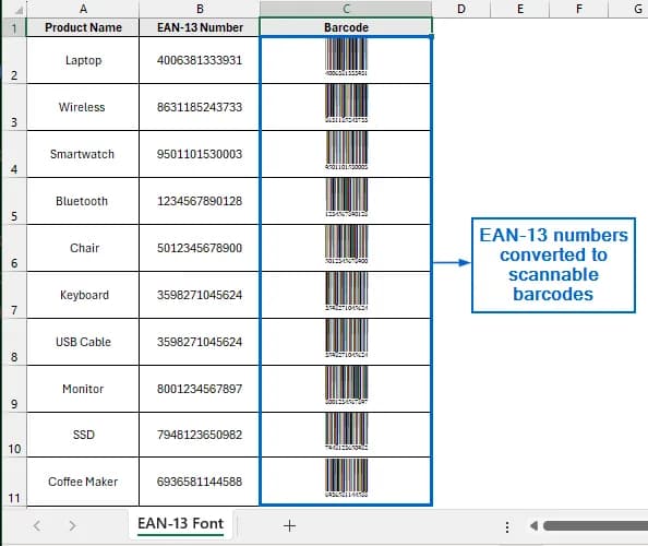 Install an External Font to Generate EAN-13 Barcode