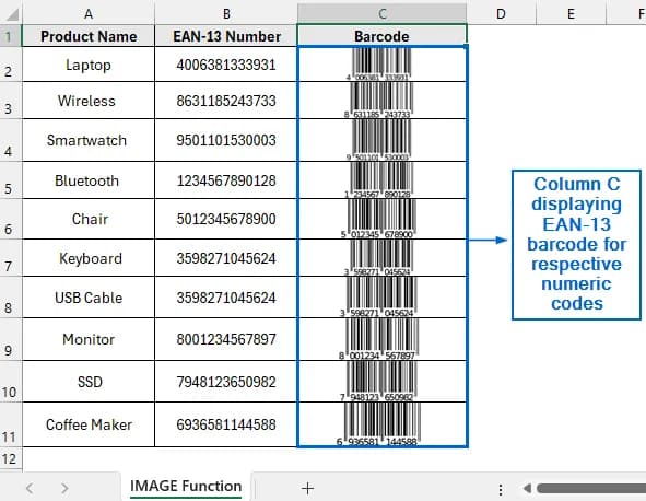 Generate EAN-13 Barcode with IMAGE Function and External Link