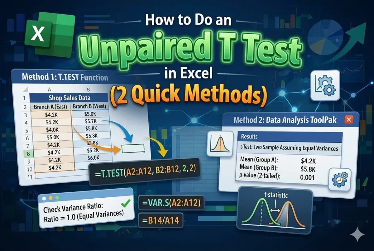 How to Do an Unpaired T Test in Excel (2 Quick Methods)