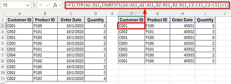 Using Advanced Formulas to Identify Complex Duplicate Rows