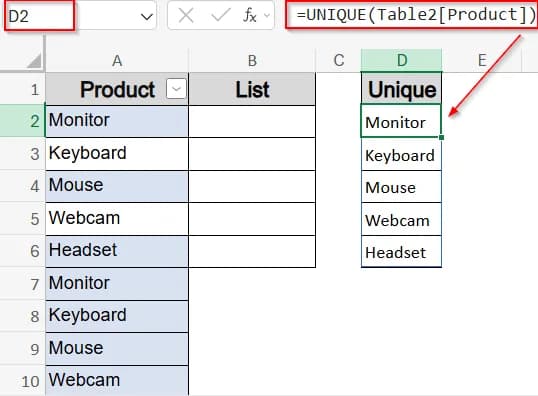 Apply UNIQUE Spill Formulas (Excel 365/2021)