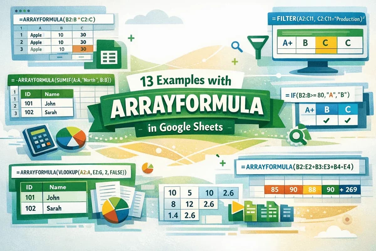 13 Examples with ARRAYFORMULA in Google Sheets