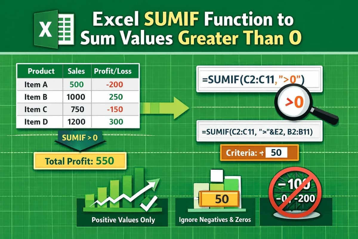 Excel SUMIF Function to Sum Values Greater Than 0
