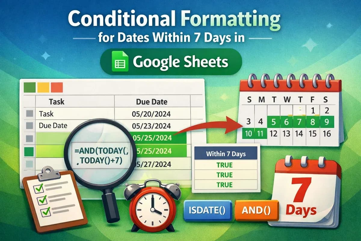 Conditional Formatting for Dates within 7 Days in Google Sheets