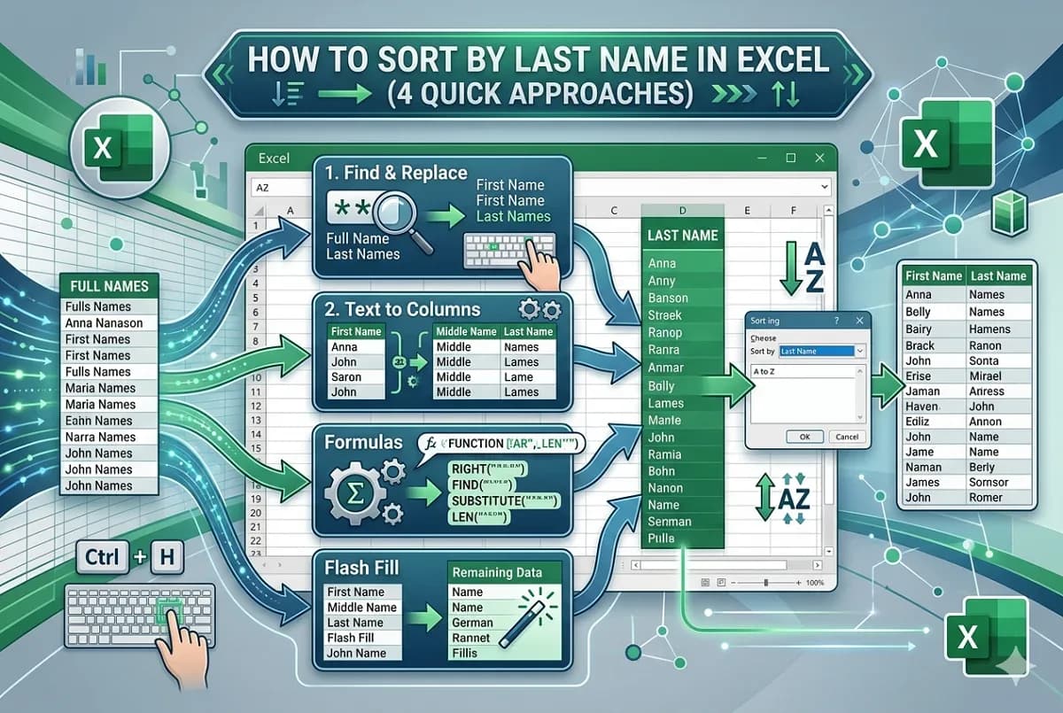 How to Sort by Last Name in Excel (4 Quick Approaches)
