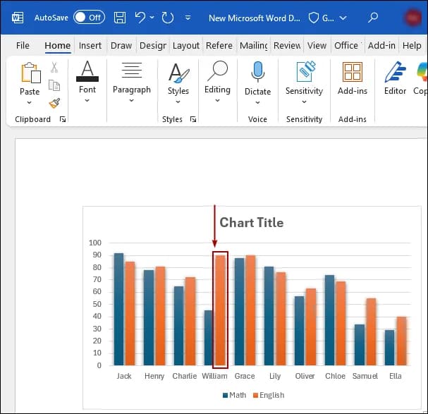 Using Paste Option to Copy a Chart from Excel to Word