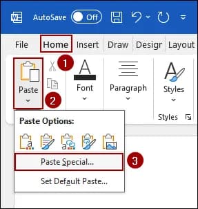 Applying Paste Special Tool to Copy a Chart from Excel to Word