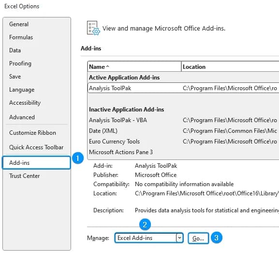 Enabling Excel Add-ins