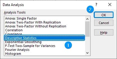 Selecting summary statistics option