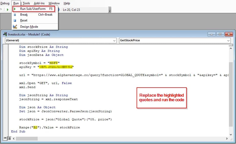 Using VBA and the Alpha Vantage API
