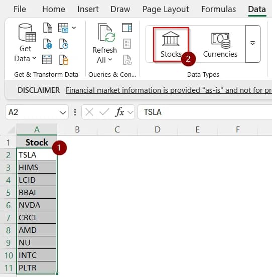 Using the Excel Data Conversion