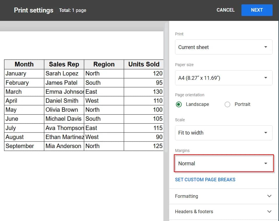 Steps to Change Margins in Google Sheets