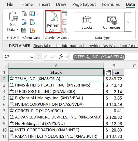 Using the Excel Data Conversion