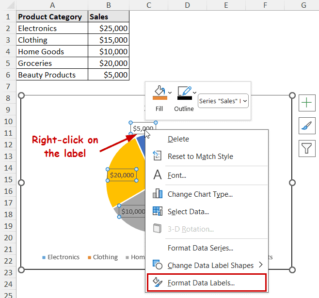 format data labels option in context menu