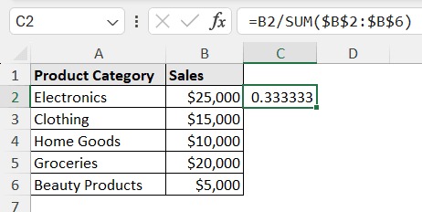 calculating percentage with formula