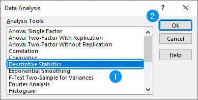 Selecting summary statistics option