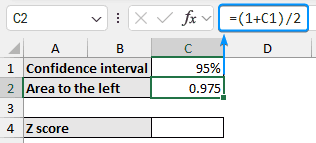 Setting 95% confidence interval and calculating entire area left of Z score.
