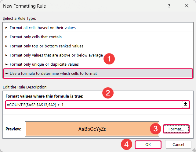 Formula to Find Out Duplicates
