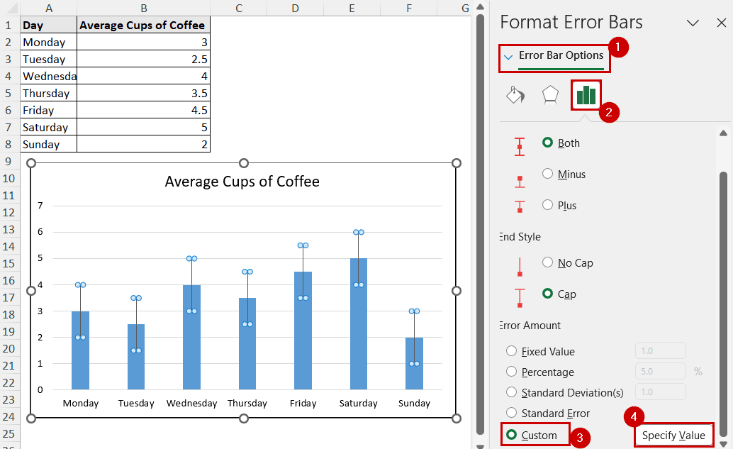 adding custom error bars option in excel