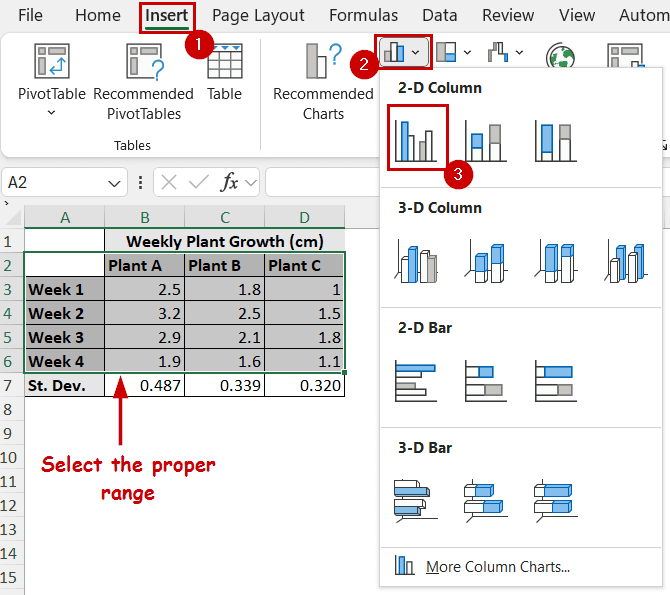 inserting a chart with the correct range