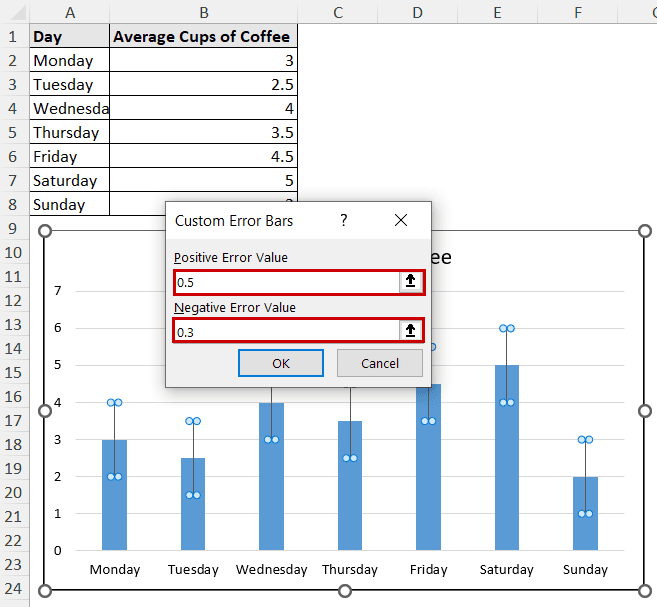 setting custom values for error bars