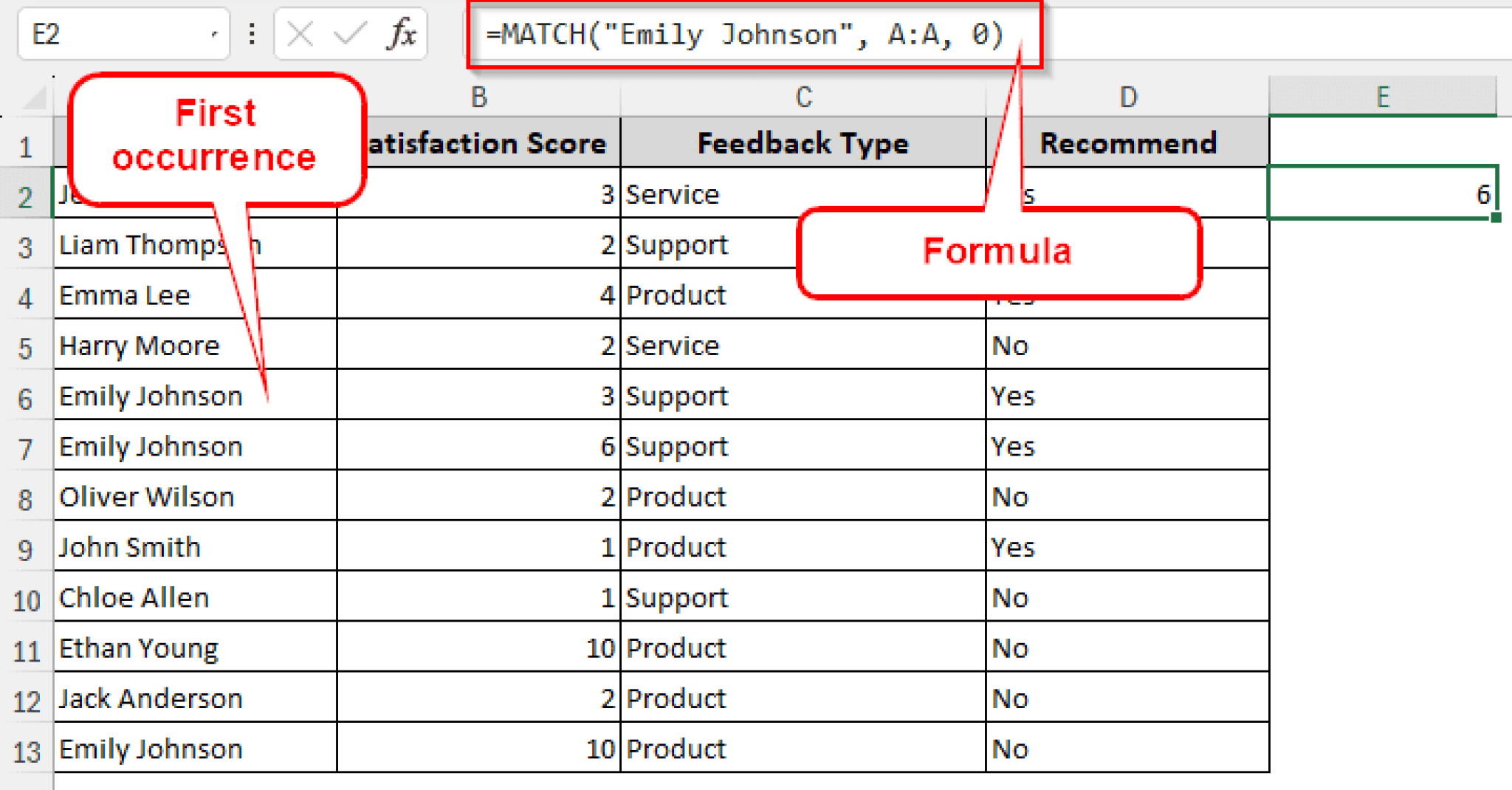 How to find first occurrence of a value in a column in excel excel