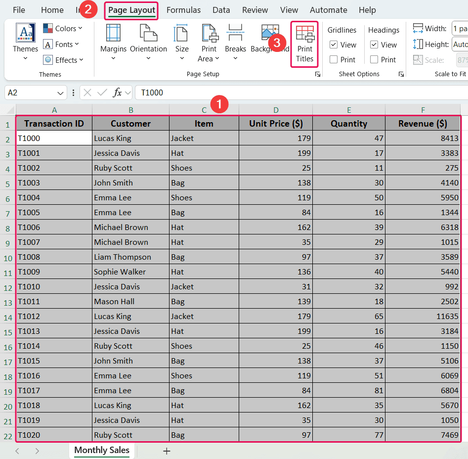 Checking Print Titles Option