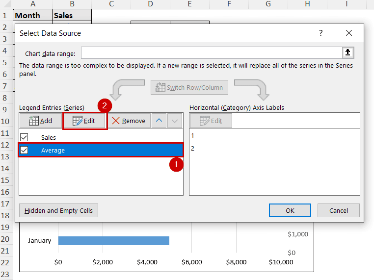 the edit option in select data source dialog box