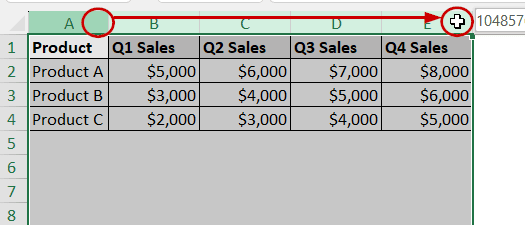 selecting adjacent columns