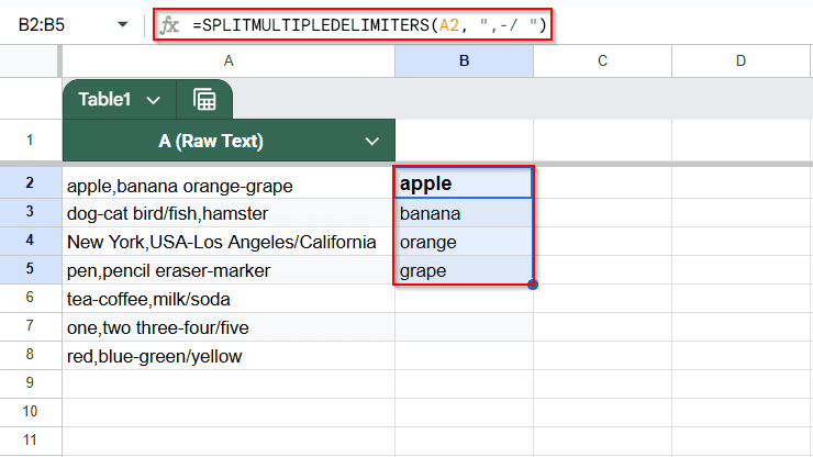 Automatically Split Cells by Multiple Delimiters with Apps Script in Google Sheets