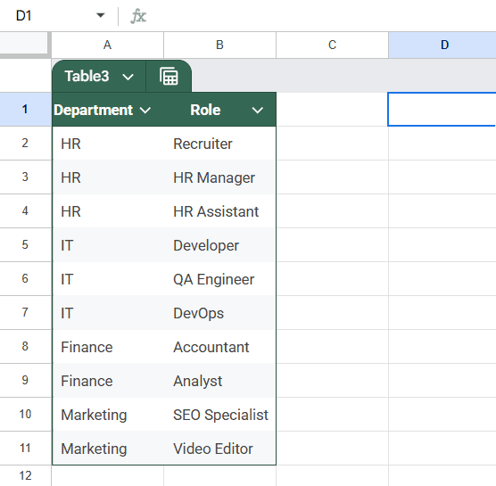 Using the FILTER Function with a Helper Table
