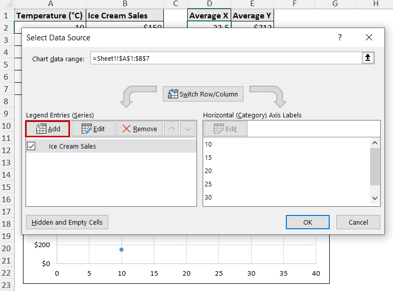 adding data to put the point for error bars