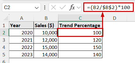 calculating trend percentage in excel