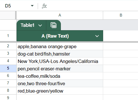 Split Text by Multiple Delimiters Using SUBSTITUTE and SPLIT Functions in Google Sheets