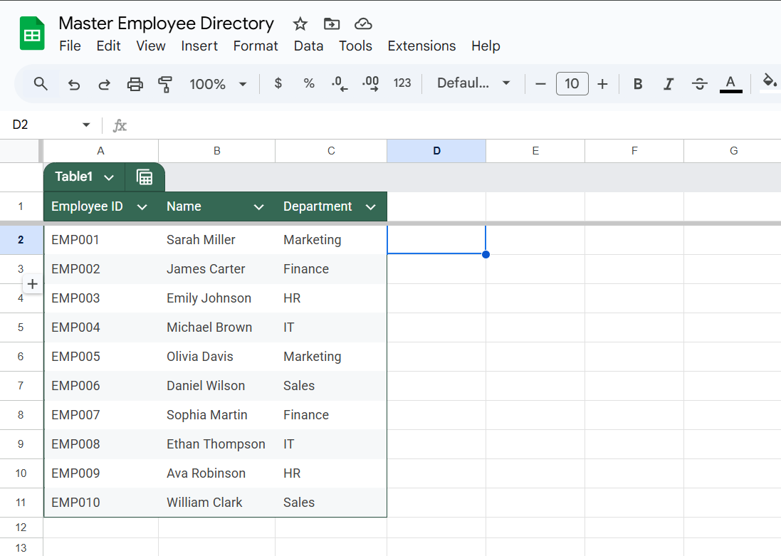 Fetch Department Dynamically Using IMPORTRANGE and VLOOKUP Functions in Google Sheets