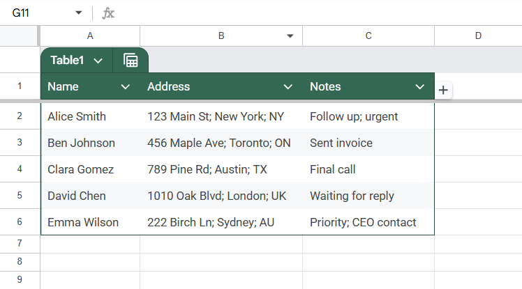 Use Keyboard Shortcut to Manually Enter a Line Break in Google Sheets