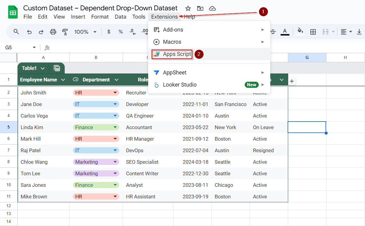 Google Apps Script for Dependent Dropdowns