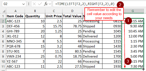 Using the TIME function