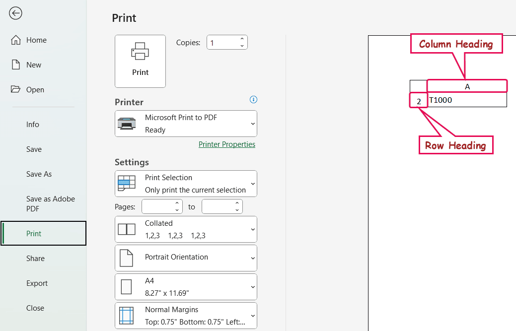 Check the Print Option from Sheet Options Ribbon Group