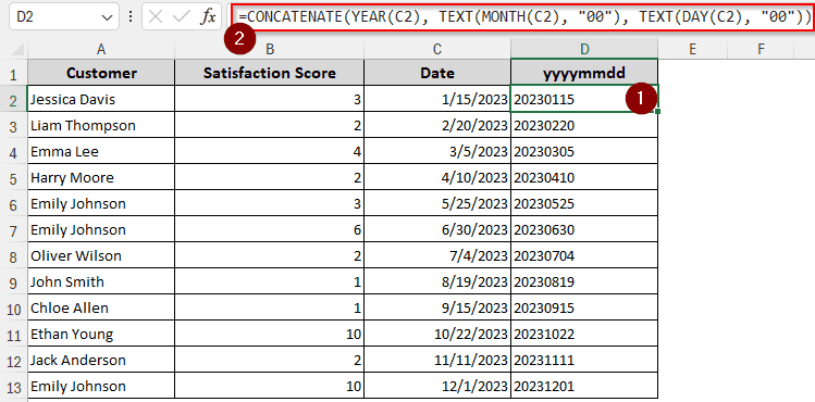 Using YEAR-MONTH-DAY with the CONCATENATE Function