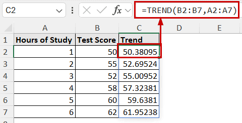 using TREND formula to get trend values