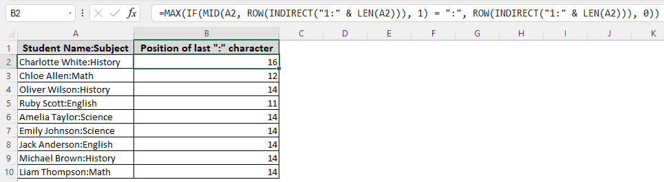 Using MAX-IF-MID-ROW-INDIRECT-LEN Functions