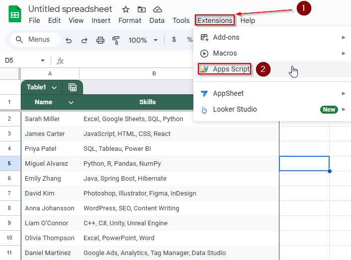 Use Google Apps Script to Split Cell Vertically in Google Sheets