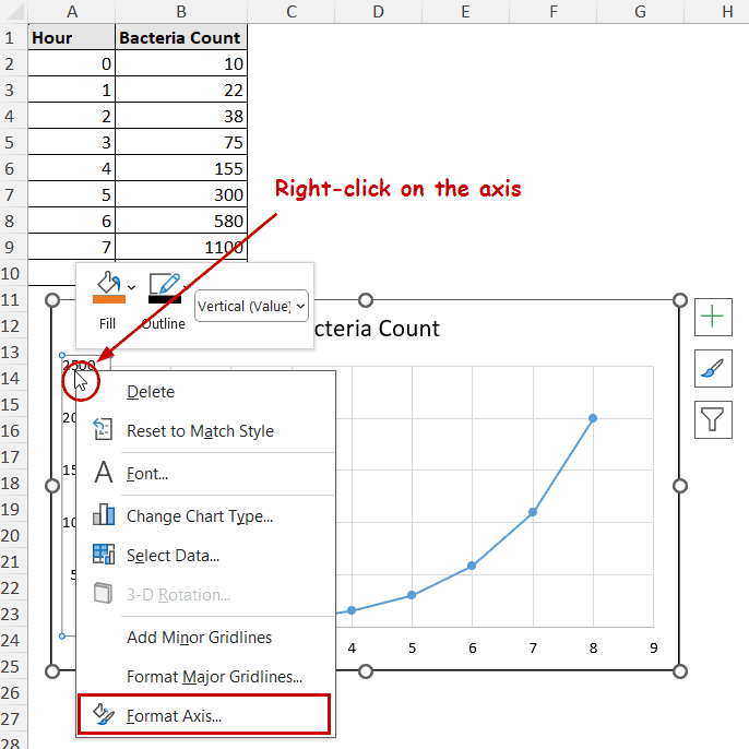 opening format axis pane from context menu